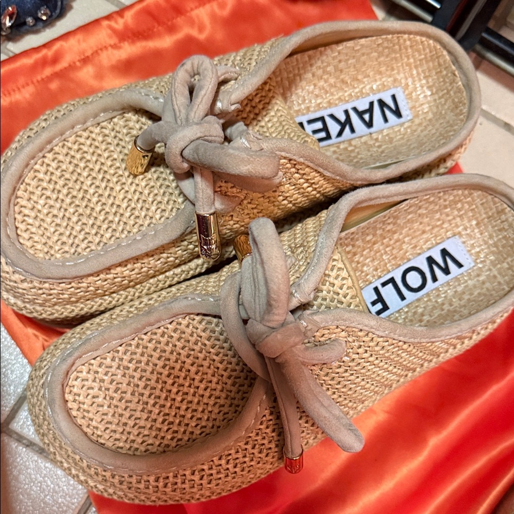 WOLF Beige Woven Slip-On Loafers